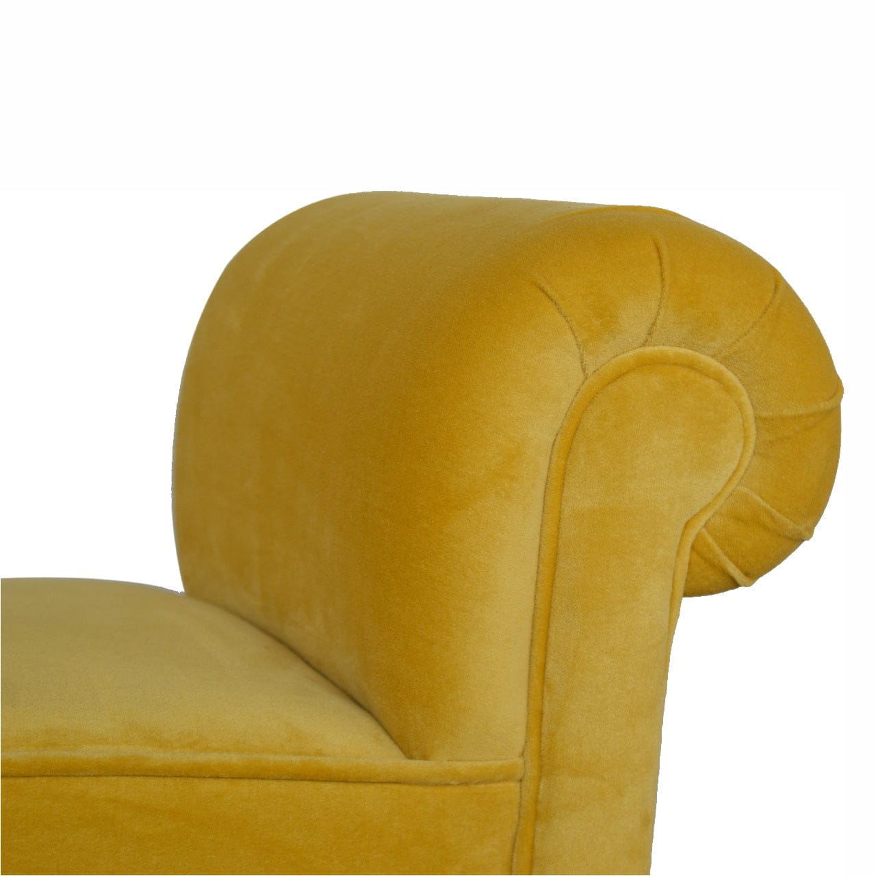 Mustard Mini Velvet Bench - Solid Mango Wood Seating Furniture for Entryway - product view 6 showing handcrafted solid...