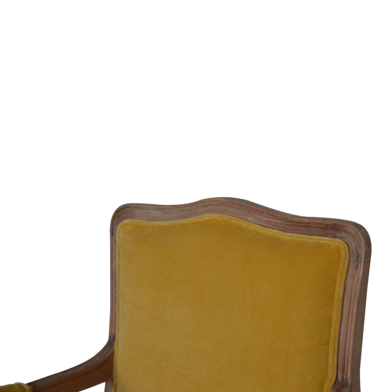 Mustard Velvet French Chair in Solid Mango Wood - product view 3 showing handcrafted solid mango wood chair