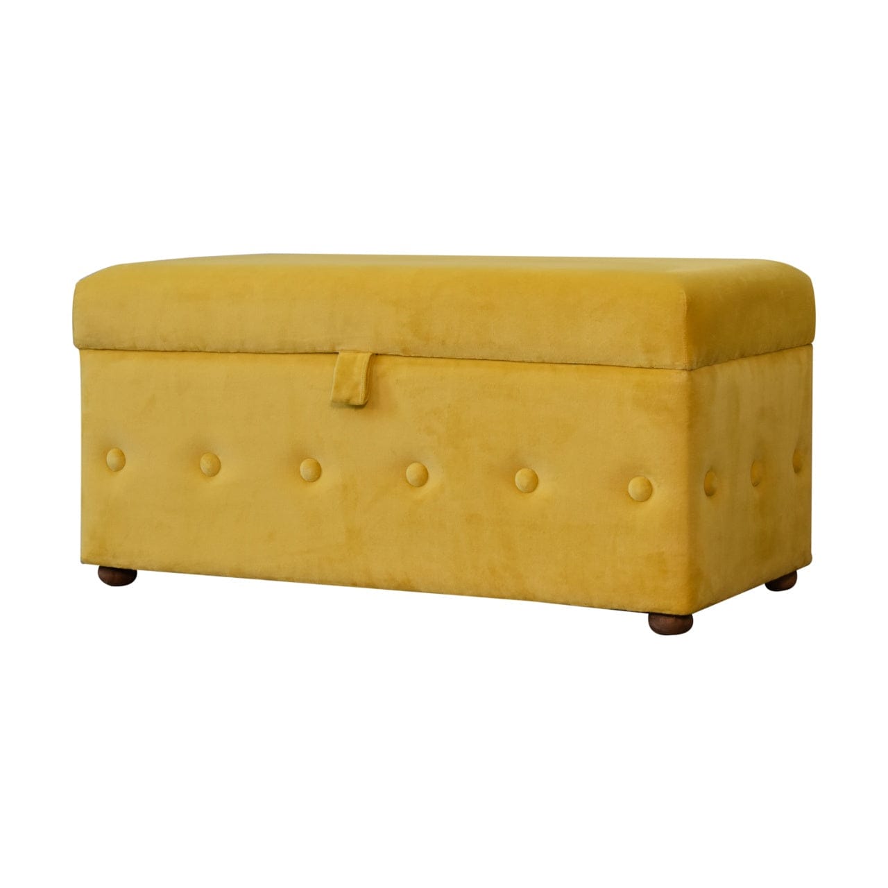 Mustard Velvet Lid Furniture with Crafted from Solid Mango Wood - product view 2 showing handcrafted solid mango wood...