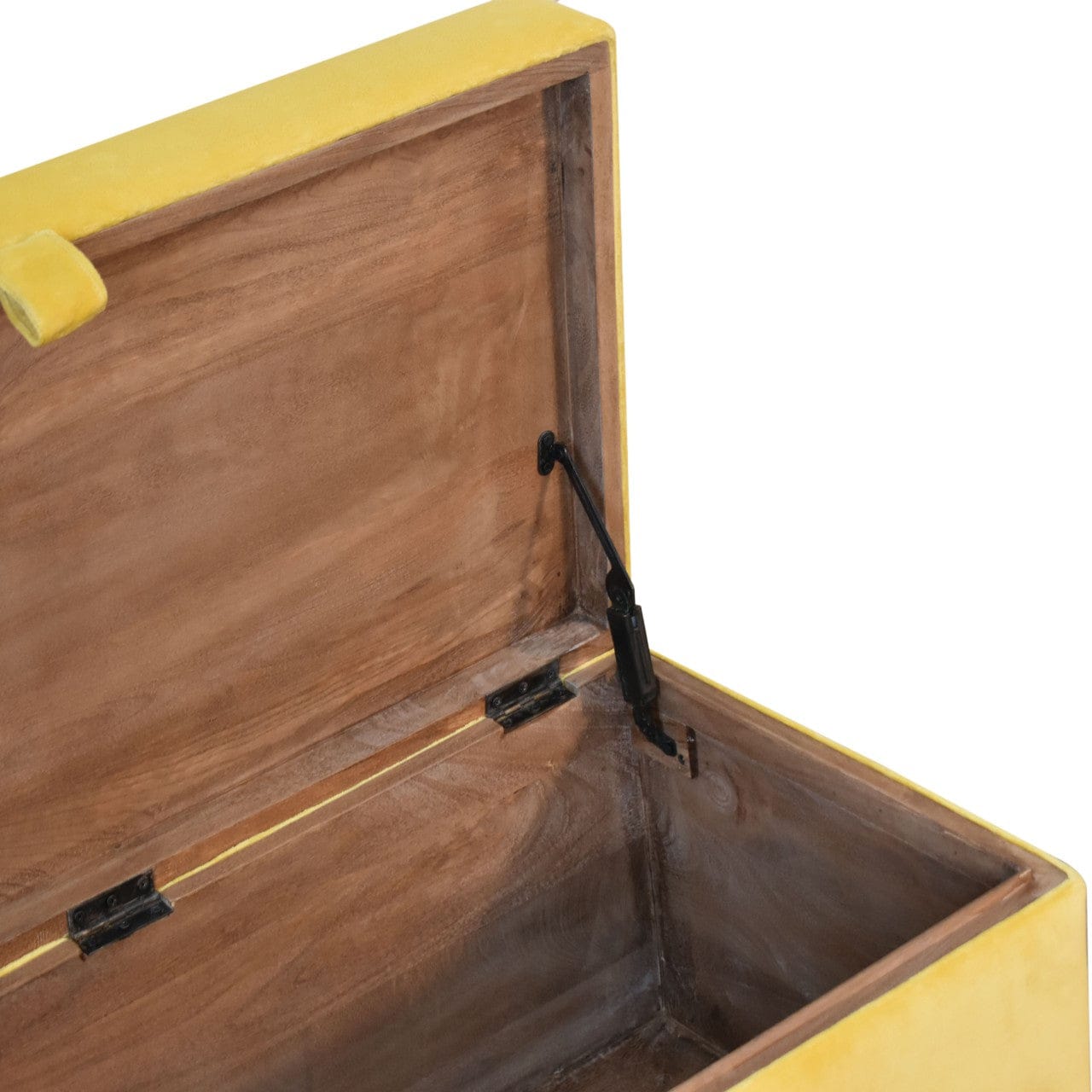 Mustard Velvet Lid Furniture with Crafted from Solid Mango Wood - product view 6 showing handcrafted solid mango wood...