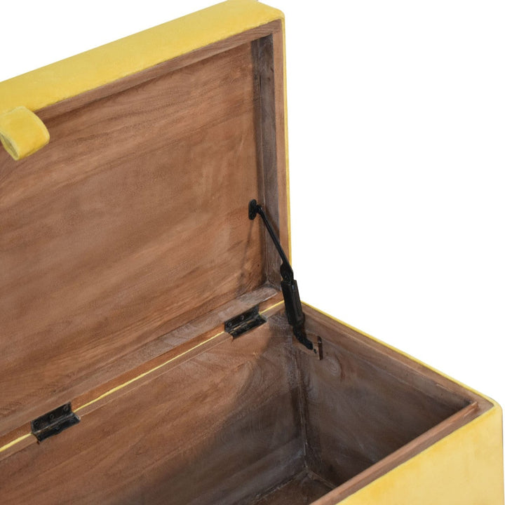 Mustard Velvet Lid Furniture with Crafted from Solid Mango Wood - product view 6 showing handcrafted solid mango wood...