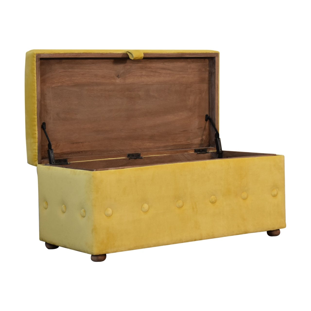 Mustard Velvet Lid Furniture with Crafted from Solid Mango Wood - product view 5 showing handcrafted solid mango wood...