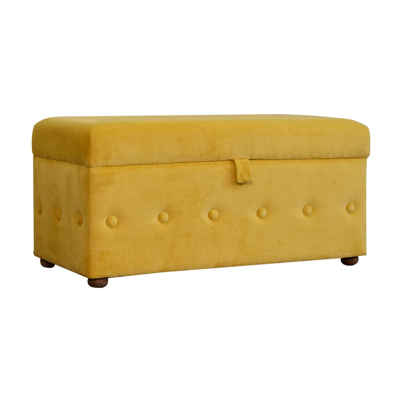 Mustard Velvet Lid Furniture with Crafted from Solid Mango Wood - product view 3 showing handcrafted solid mango wood...
