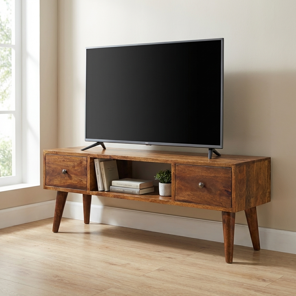 Classic Chestnut Coffee Table - Solid Mango Wood Center Table for Living Room - main view showing handcrafted solid mango...