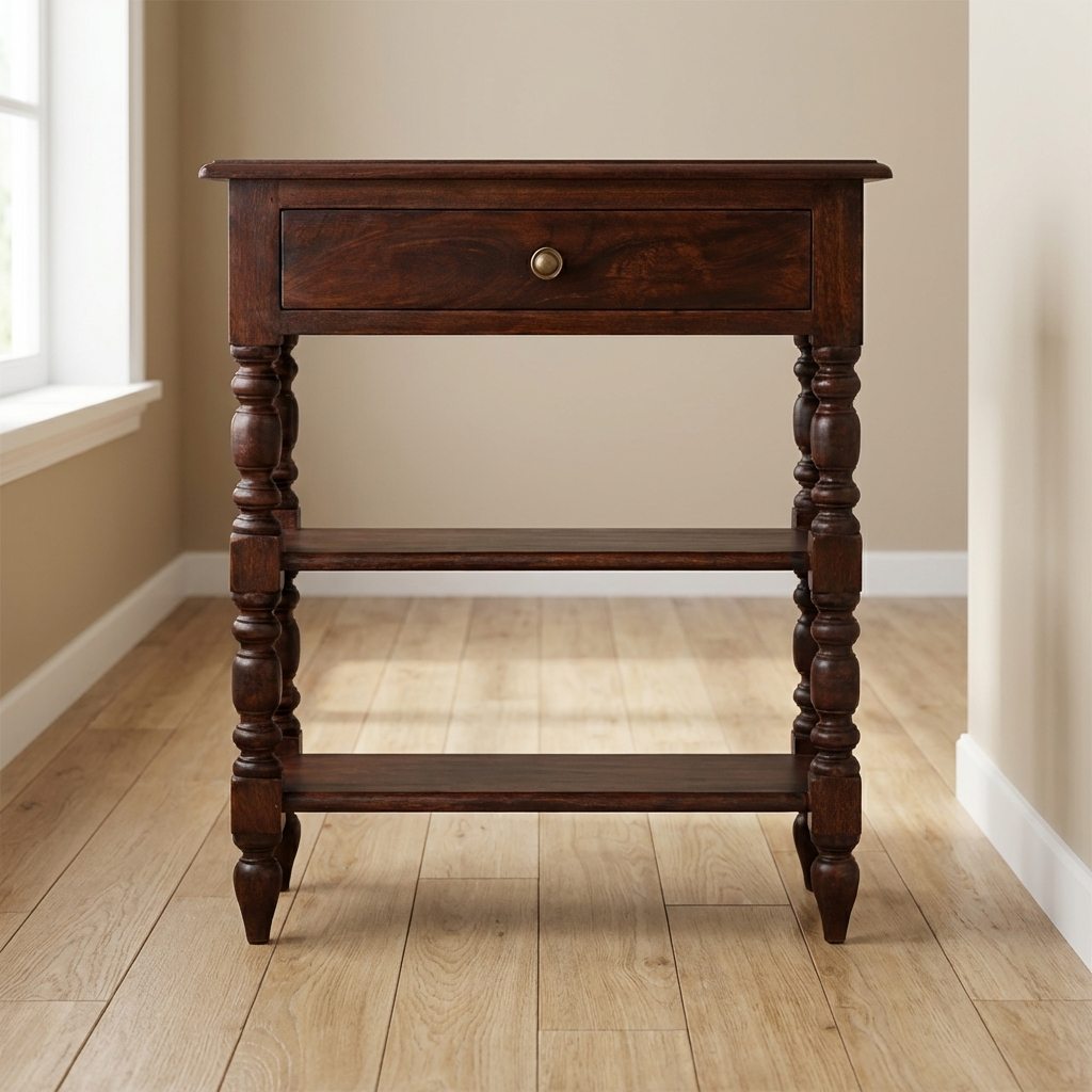 Solid Mango Wood Console Table - Cherry Finish Hallway & Entryway Table - main view showing handcrafted solid mango wood...
