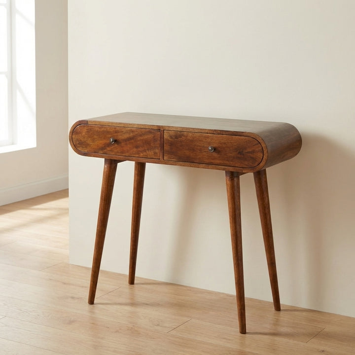 Chestnut London Console Table - Solid Mango Wood Hallway Console for Entryway - main view showing handcrafted solid mango...