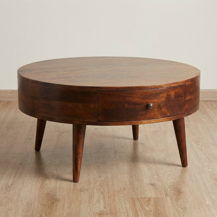 Mid-Century Modern Odyssey Coffee Table - Solid Mango Wood Center Table for Living Room - main view showing handcrafted...