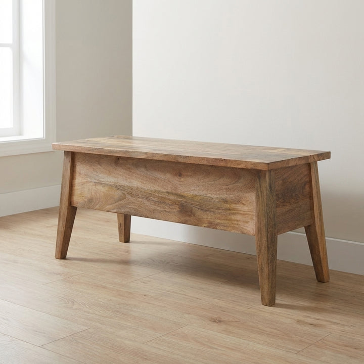 Solid Wood Lid Up Storage Bench - Solid Mango Wood Seating Furniture for Entryway - main view showing handcrafted solid...