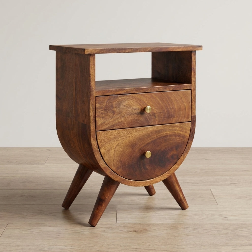 Split Chestnut Nightstand - Solid Mango Wood Bedside Table for Bedroom - main view showing handcrafted solid mango wood...