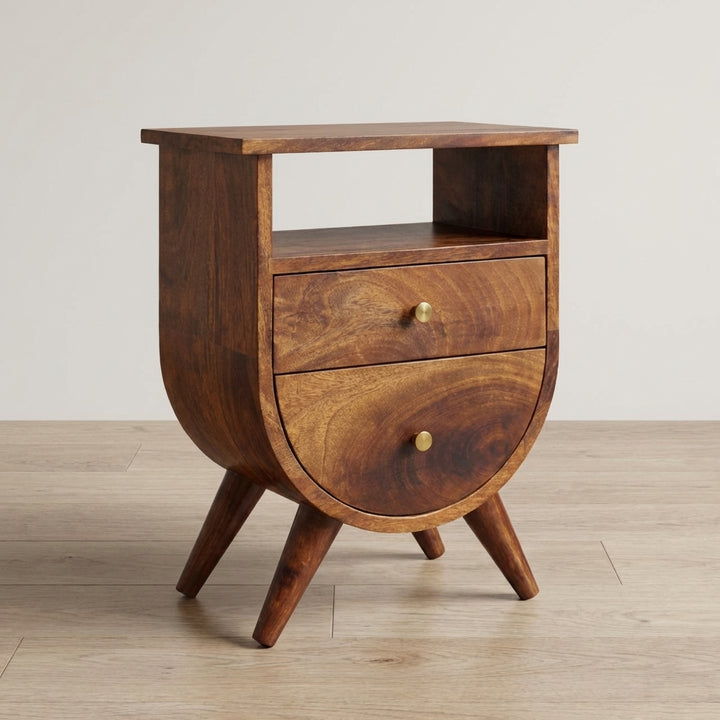 Split Chestnut Nightstand - Solid Mango Wood Bedside Table for Bedroom - main view showing handcrafted solid mango wood...