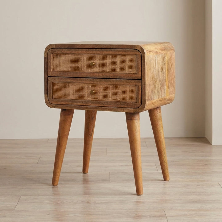 Handcrafted Close-knit 2 Drawer Nightstand - Solid Mango Wood Bedside Table for Bedroom - main view showing handcrafted...
