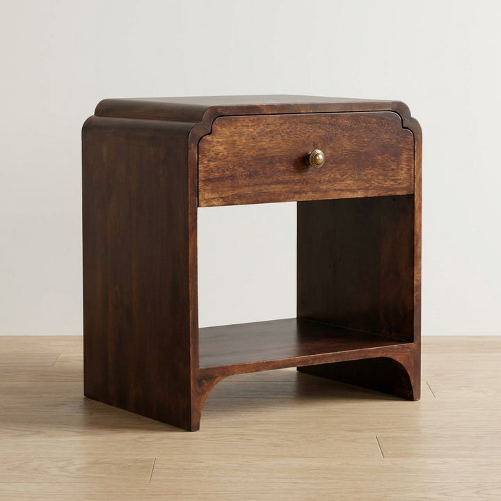 California Walnut Newton Nightstand - Solid Mango Wood Bedside Table for Bedroom - main view showing handcrafted solid...