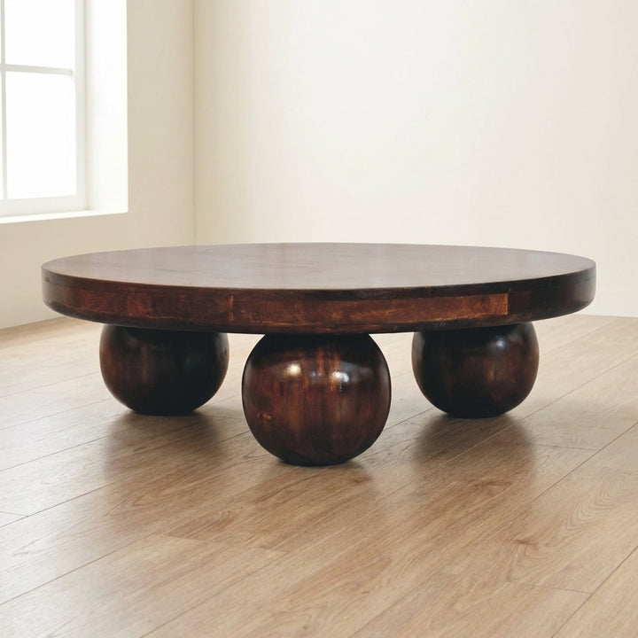 California Walnut Solid Mango Wood Coffee Table with Ball Feet - main view showing handcrafted solid mango wood coffee table