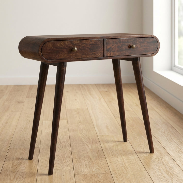 California Walnut Curved Edge Console Table - Solid Mango Wood Hallway Console for Entryway - main view showing...