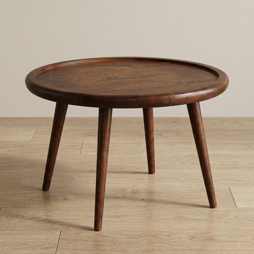 Chestnut Plate Coffee Table - Solid Mango Wood Center Table for Living Room - main view showing handcrafted solid mango...