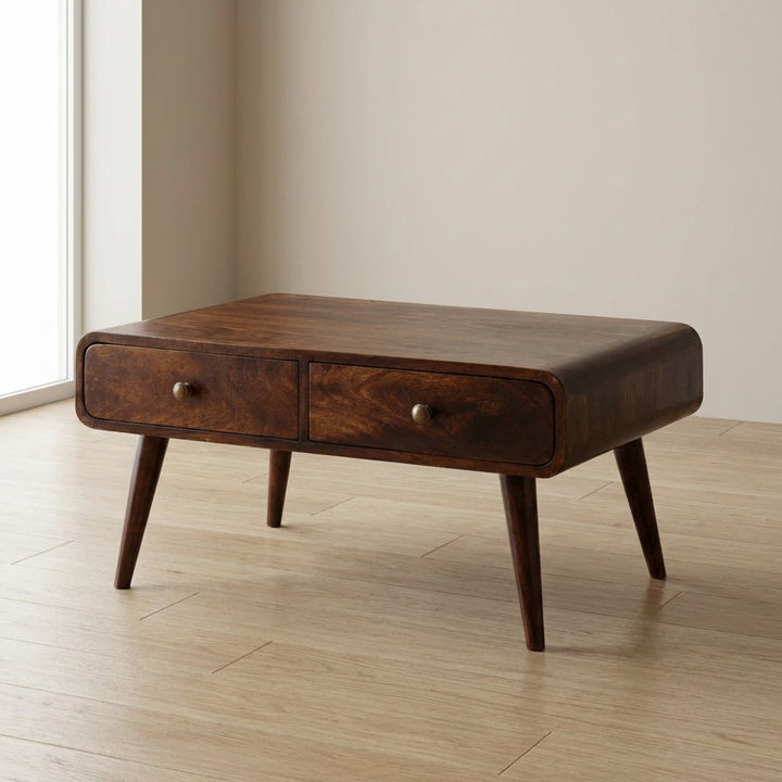 California Walnut Sonata Coffee Table - Solid Mango Wood Center Table for Living Room - main view showing handcrafted...