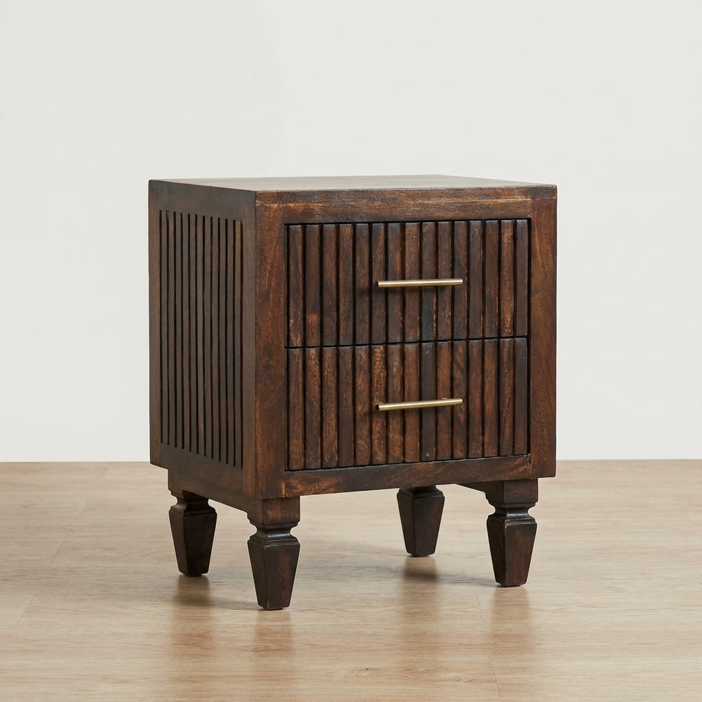 Handcrafted Belmont 2 Drawer Nightstand - Solid Mango Wood Bedside Table for Bedroom - main view showing handcrafted...