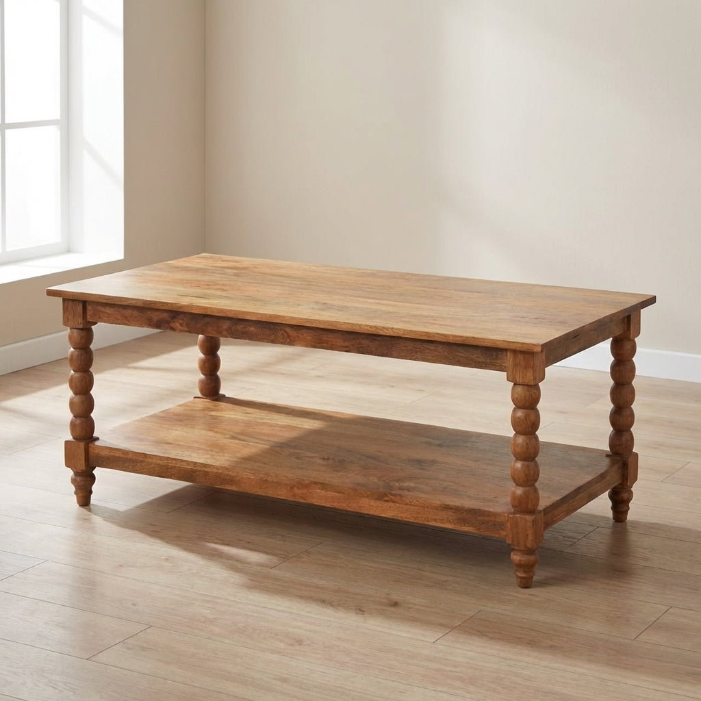 Barley Twist Coffee Table - Solid Mango Wood Center Table for Living Room - main view showing handcrafted solid mango...