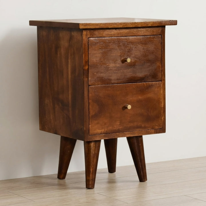 Mid-Century Modern Chestnut Nightstand - Solid Mango Wood Bedside Table for Bedroom - main view showing handcrafted solid...