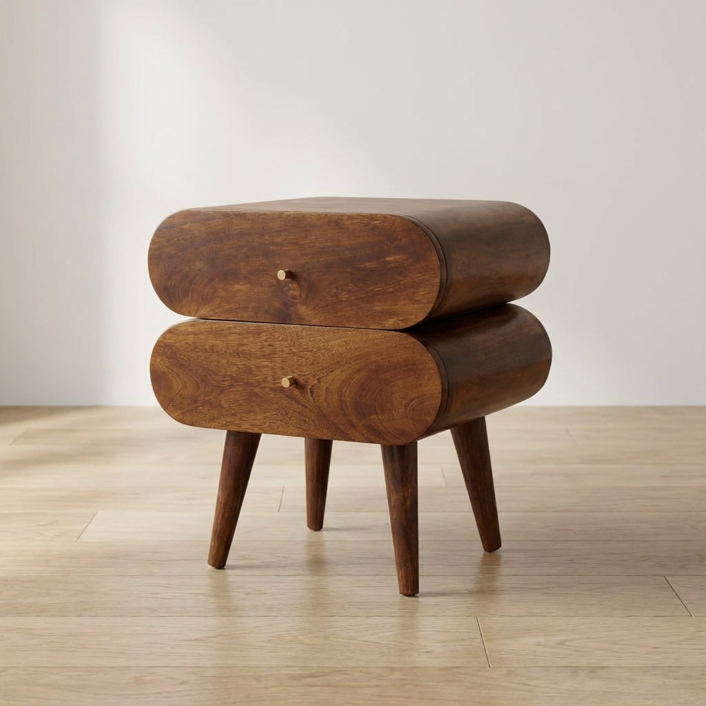 Bubble Chestnut Nightstand - Solid Mango Wood Bedside Table for Bedroom - main view showing handcrafted solid mango wood...