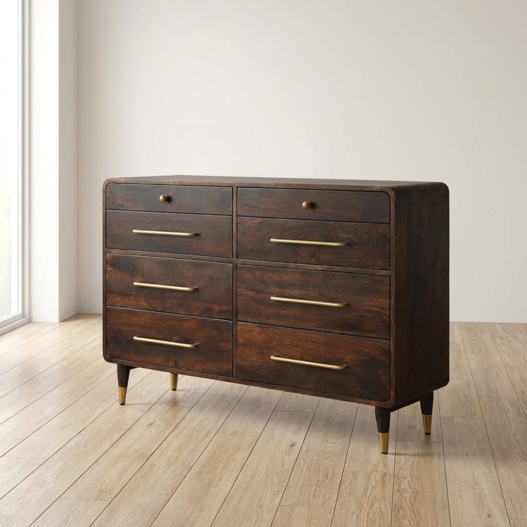 Functional Hudson 8 Drawer Dresser - Solid Mango Wood Storage Chest for Bedroom - main view showing handcrafted solid...