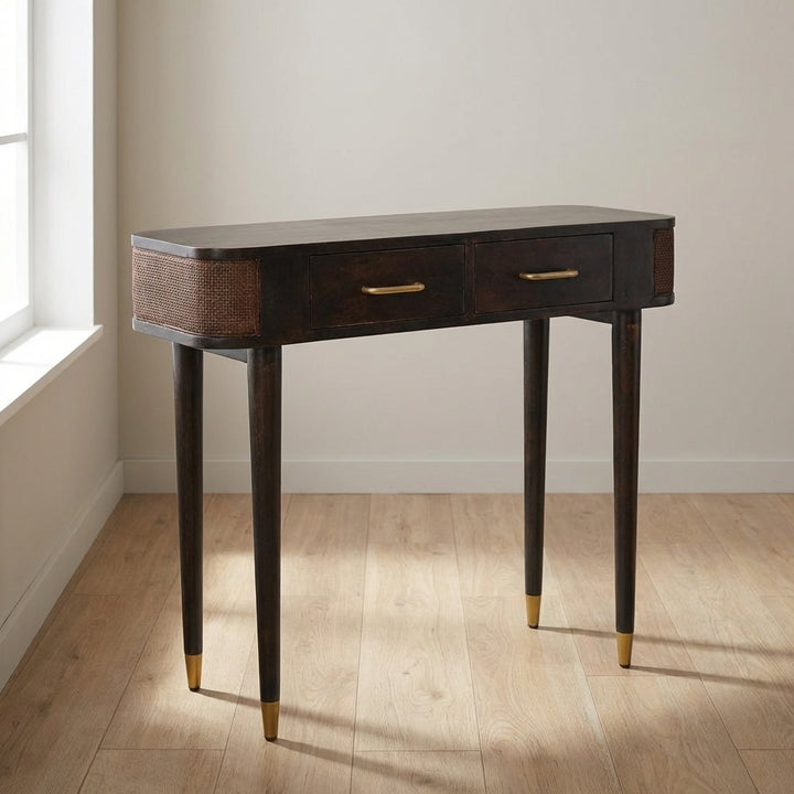 Mid-Century Modern Console Table - Solid Mango Wood Hallway Console for Entryway - main view showing handcrafted solid...
