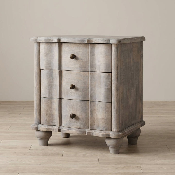 Handcrafted Beaumont Curved Nightstand - Solid Mango Wood Bedside Table for Bedroom - main view showing handcrafted solid...