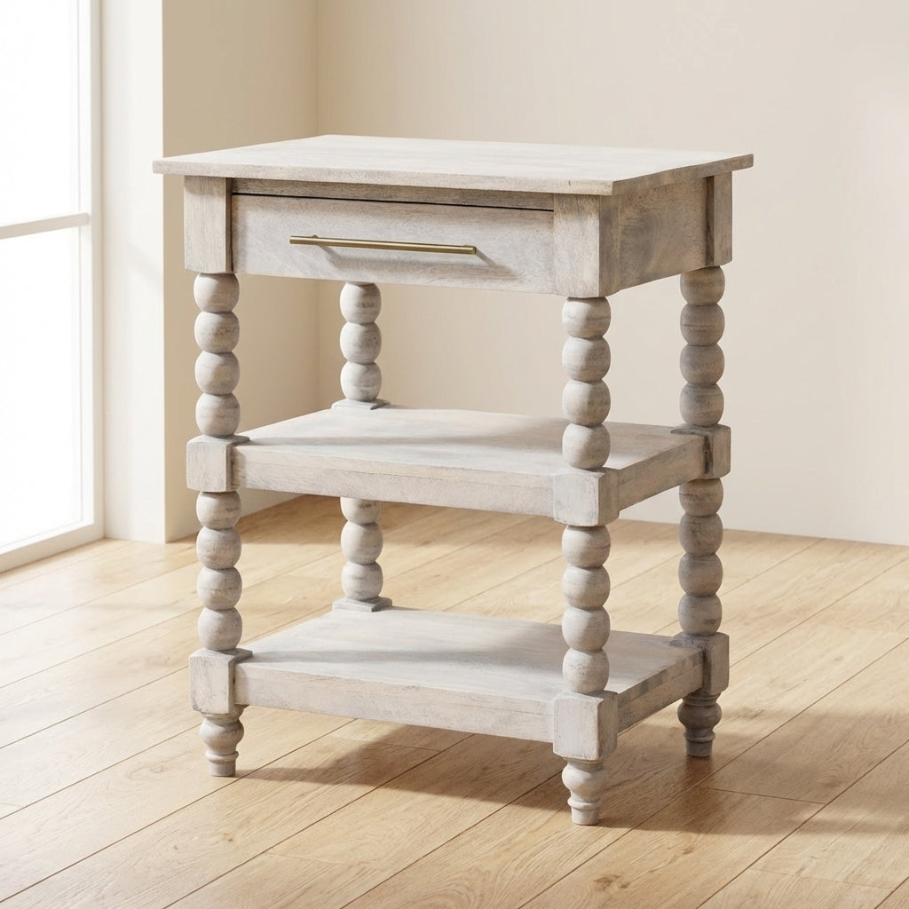 Barclay Acid Wash End Table - Solid Mango Wood Side Table for Living Room - main view showing handcrafted solid mango...