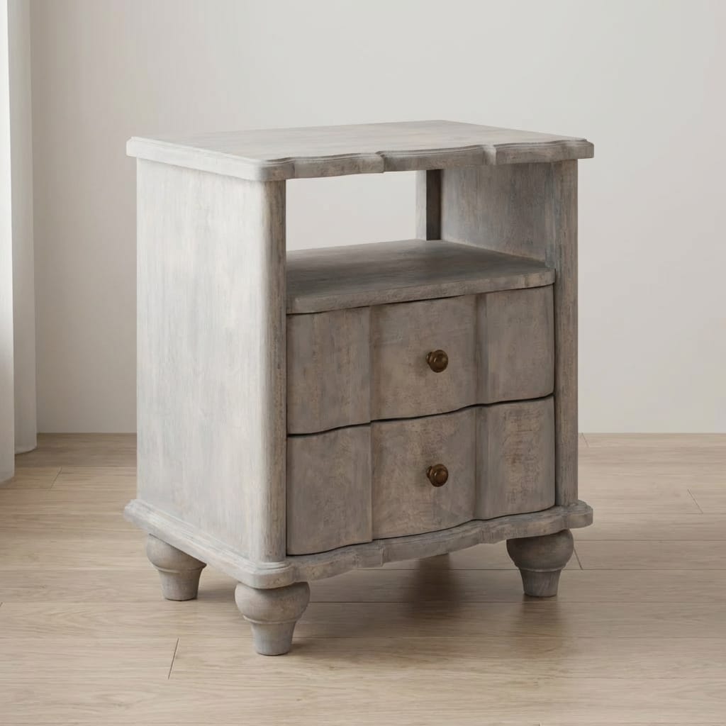 Lucia Nightstand - Solid Mango Wood Bedside Table for Bedroom - main view showing handcrafted solid mango wood nightstand