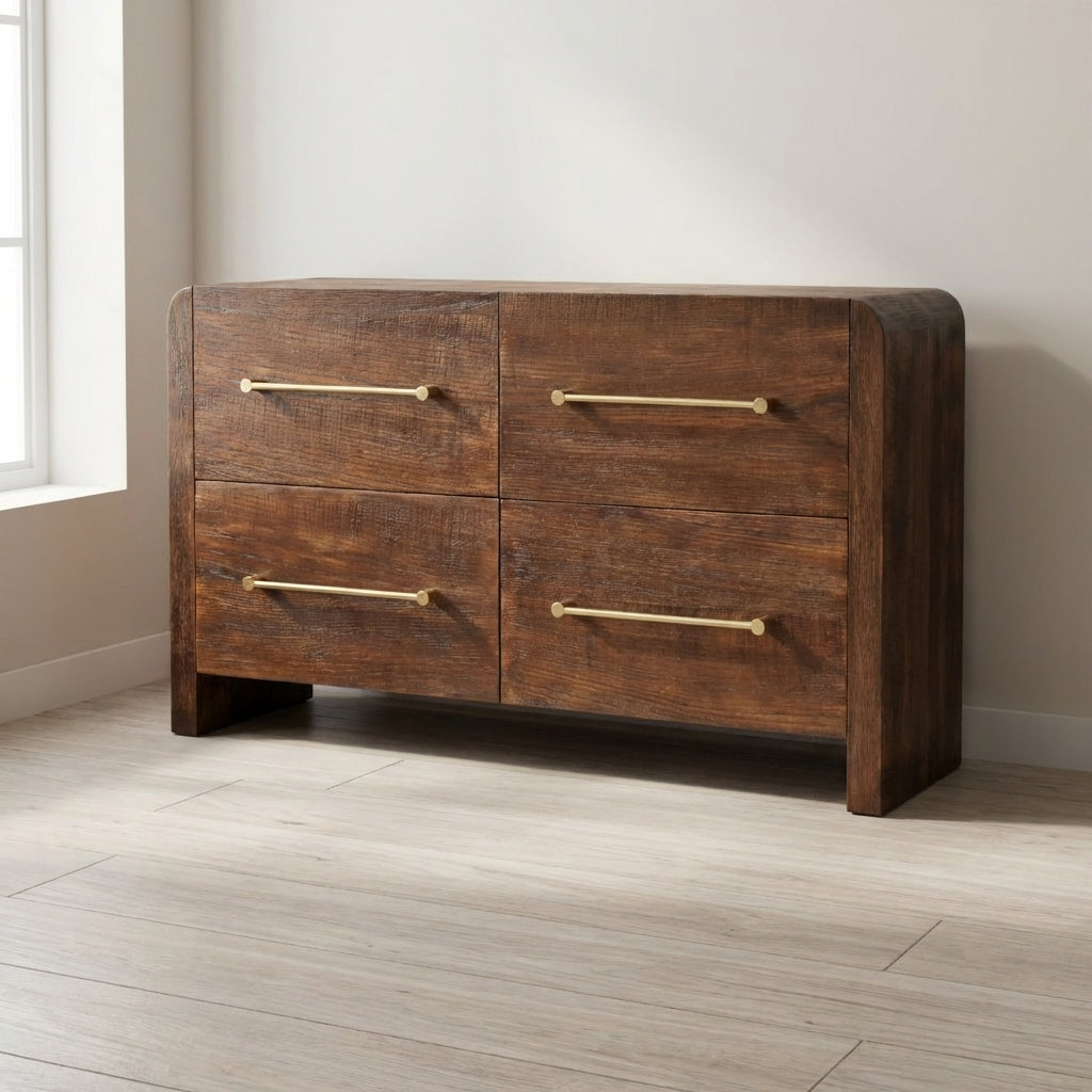 Copenhagen 4-Drawer Dresser - Solid Mango Wood Storage Chest for Bedroom - main view showing handcrafted solid mango wood...