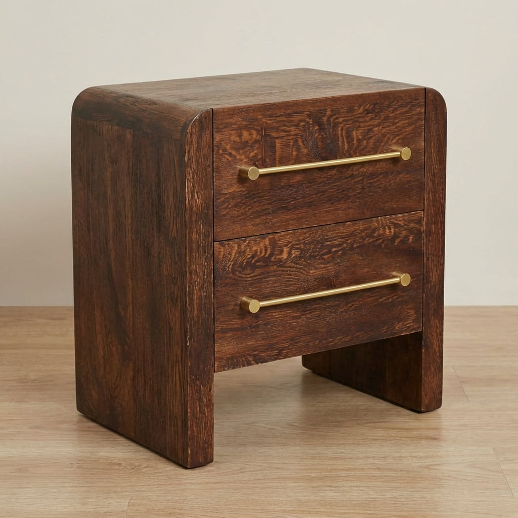 Copenhagen 2-Drawer Nightstand - Solid Mango Wood Bedside Table for Bedroom - main view showing handcrafted solid mango...