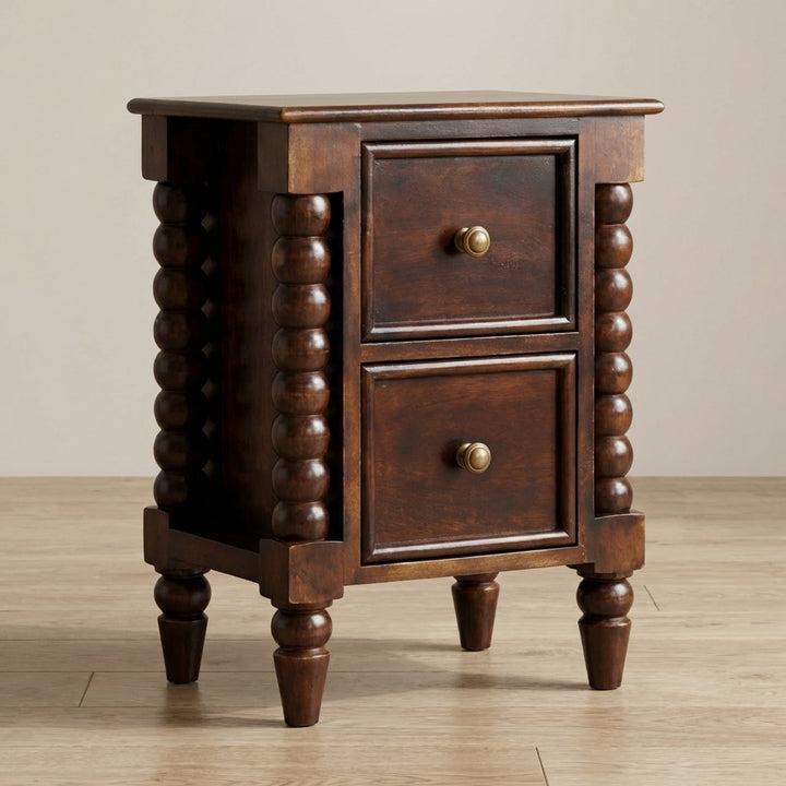 Handcrafted Bexley Spindle Nightstand - Solid Mango Wood Bedside Table for Bedroom - main view showing handcrafted solid...