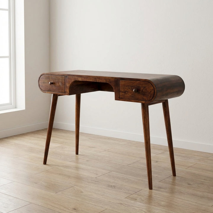 Chestnut London Arch Writing Desk - Solid Mango Wood Writing Table for Home Office - main view showing handcrafted solid...