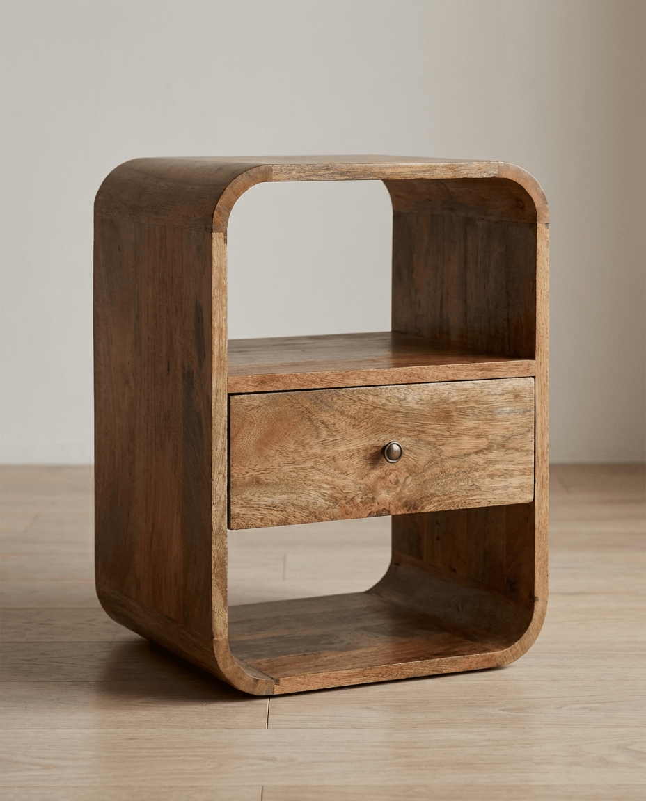 London Nightstand - Solid Mango Wood Bedside Table for Bedroom - main view showing handcrafted solid mango wood nightstand