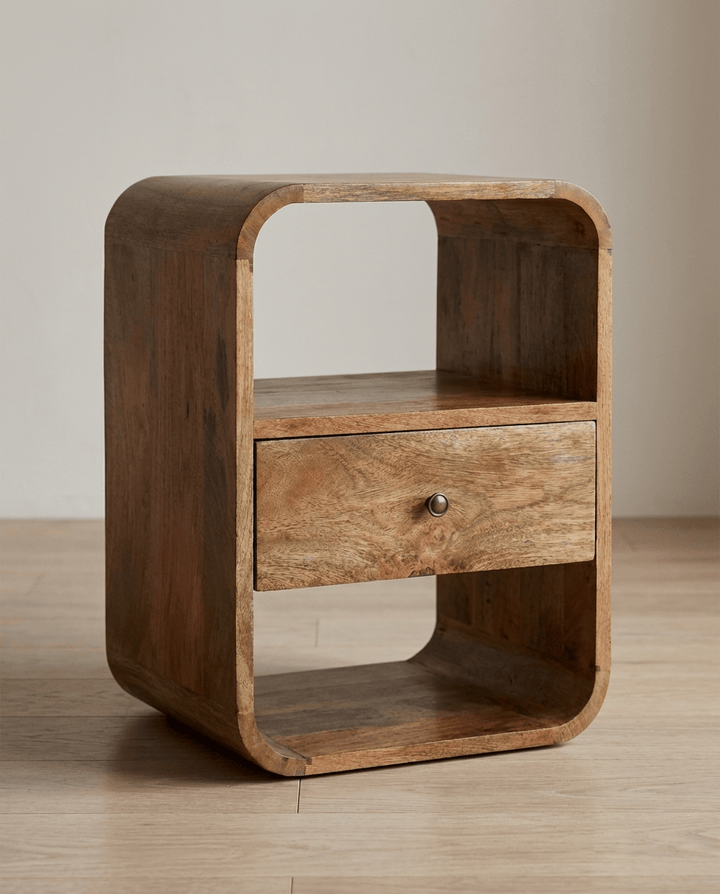London Nightstand - Solid Mango Wood Bedside Table for Bedroom - main view showing handcrafted solid mango wood nightstand