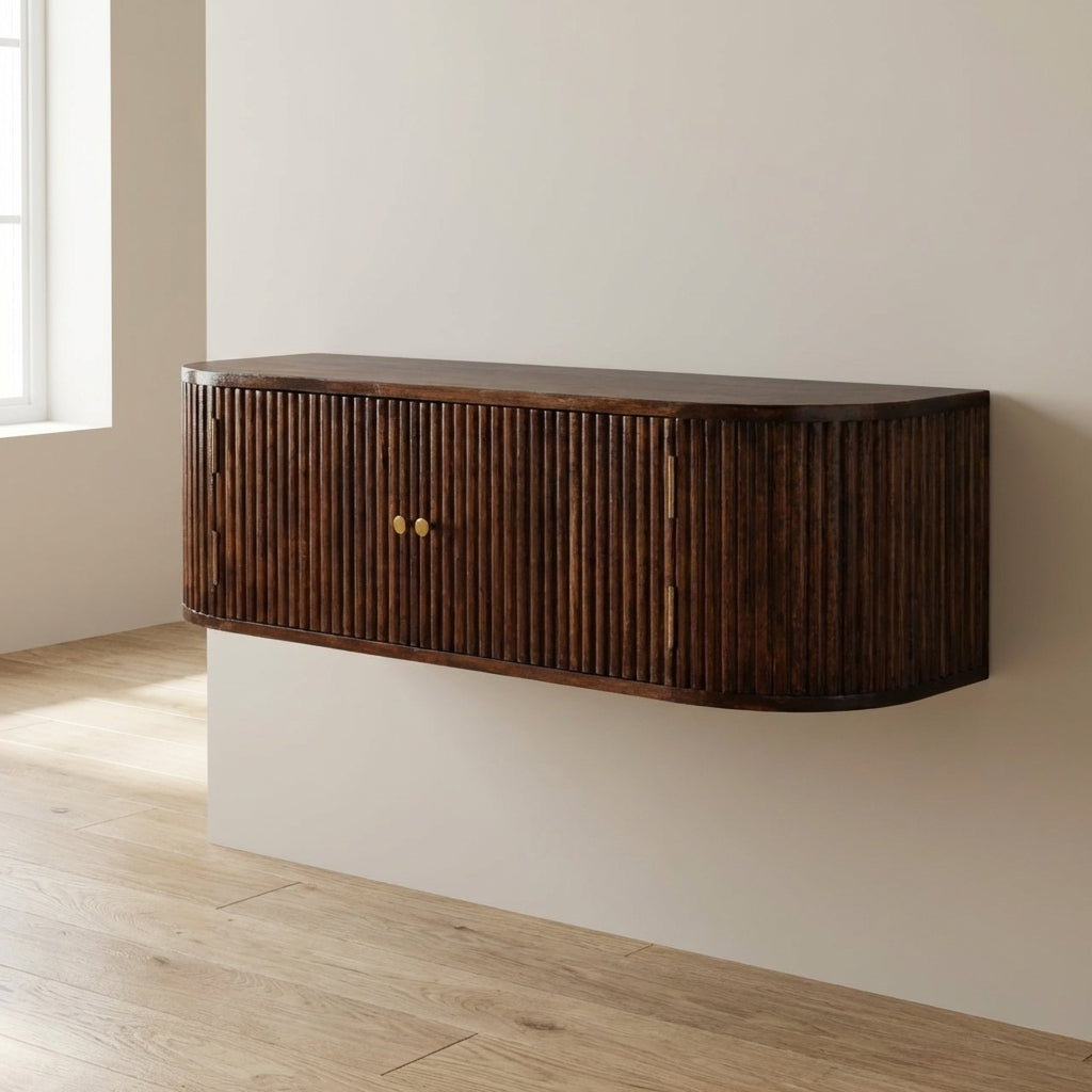 Farmhouse Chunky Chestnut Floating Console Table - Entryway & Hallway Table in Solid Mango Wood - main view showing...