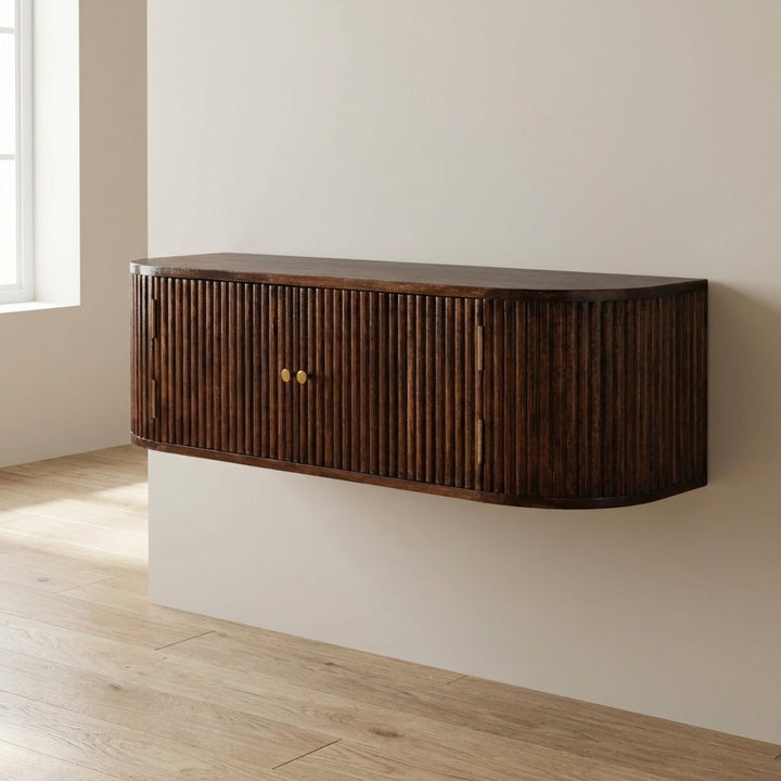Farmhouse Chunky Chestnut Floating Console Table - Entryway & Hallway Table in Solid Mango Wood - main view showing...
