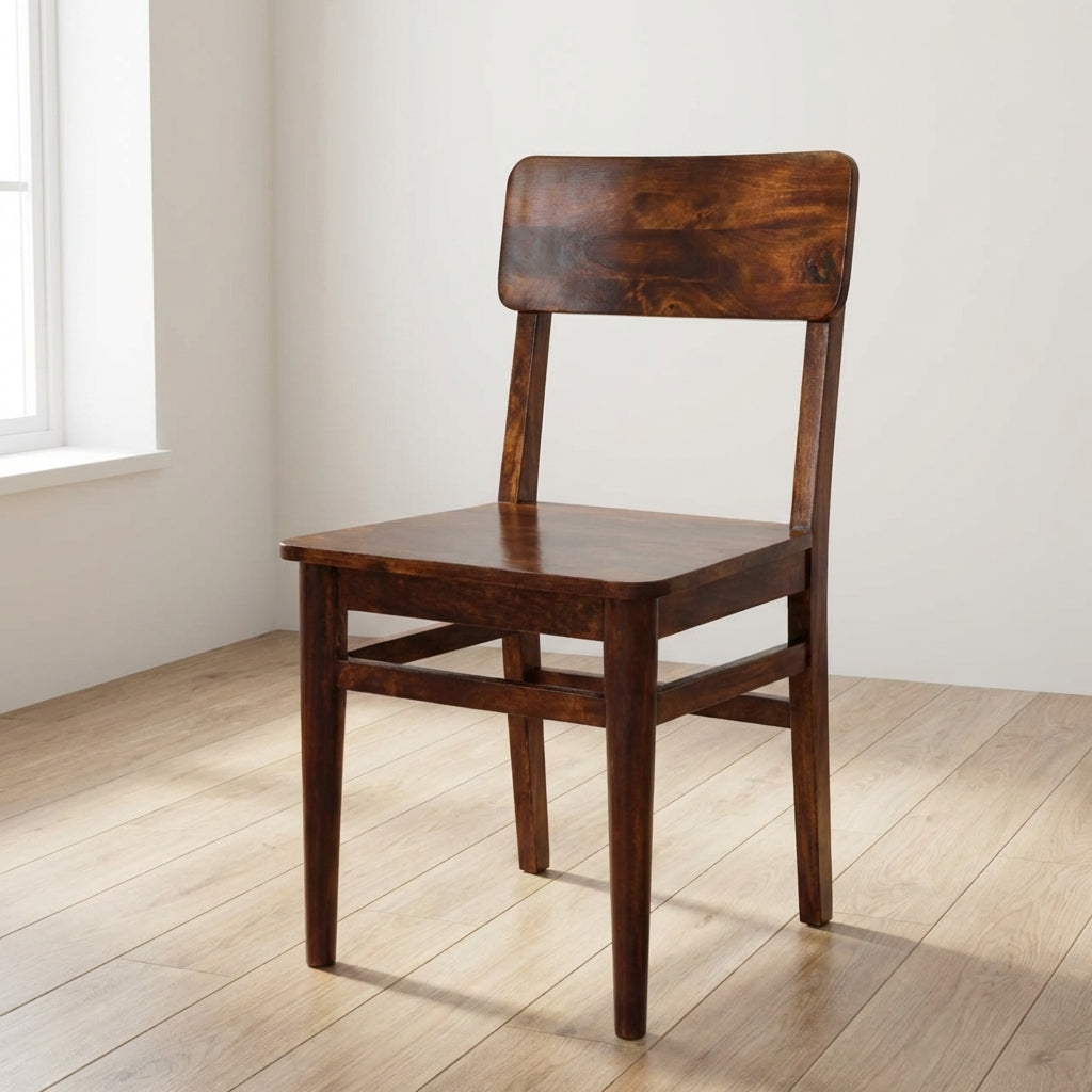 Classic Chestnut Dining Chair - Solid Mango Wood Chair for Dining Room - main view showing handcrafted solid mango wood...