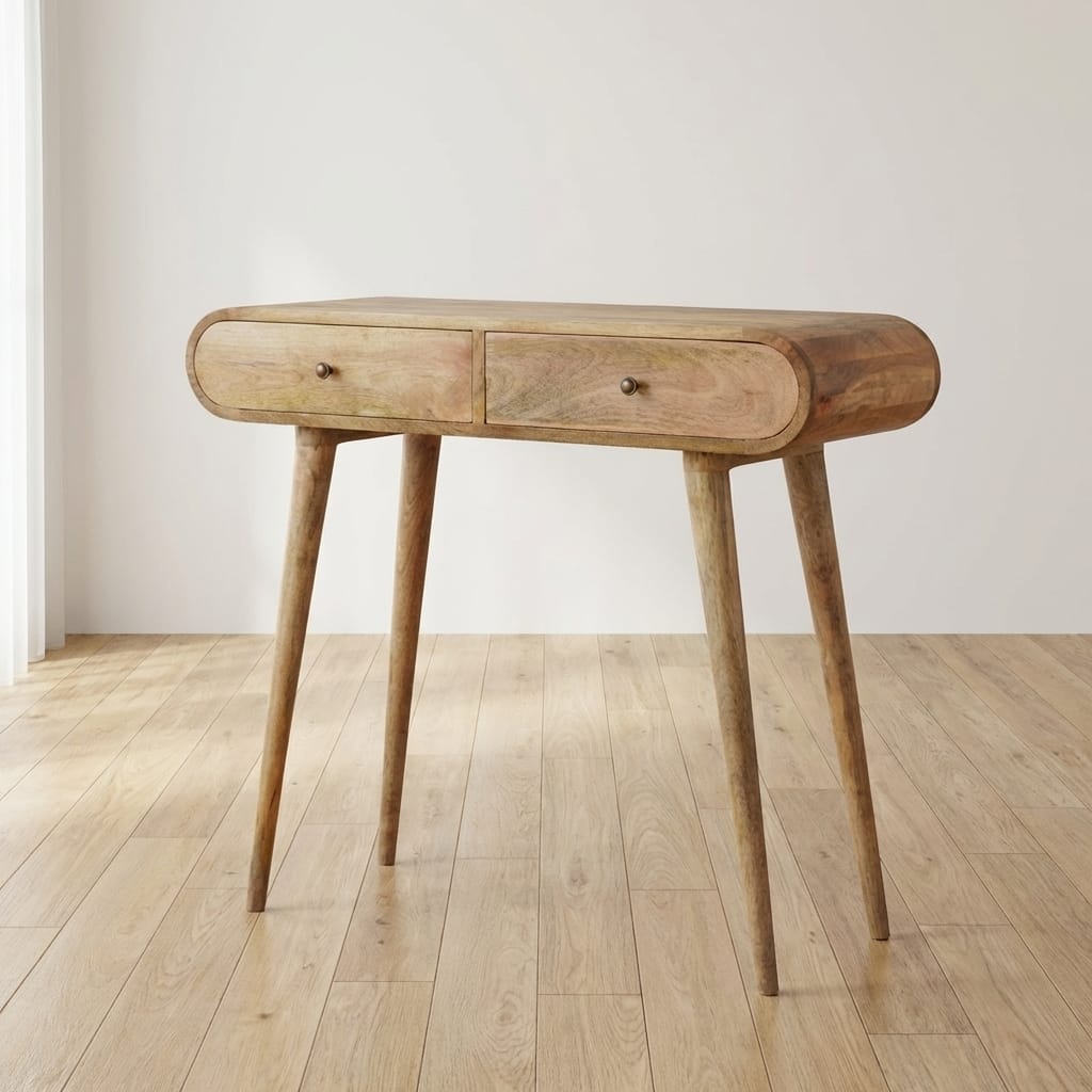 Mid-Century Modern London Console Table - Solid Mango Wood Hallway Console for Entryway - main view showing handcrafted...