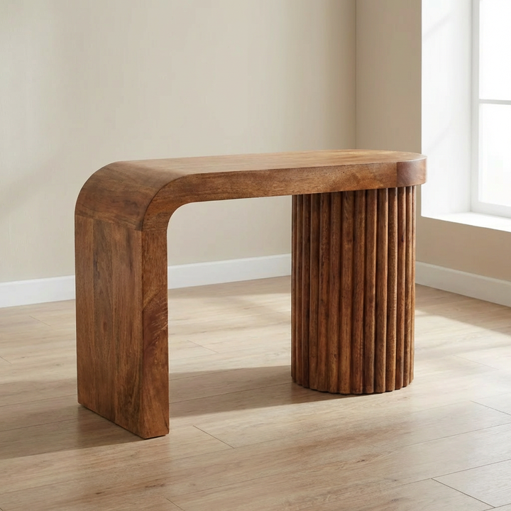 Honey Caramel Serenity Coffee Table - Solid Mango Wood Center Table for Living Room - main view showing handcrafted solid...