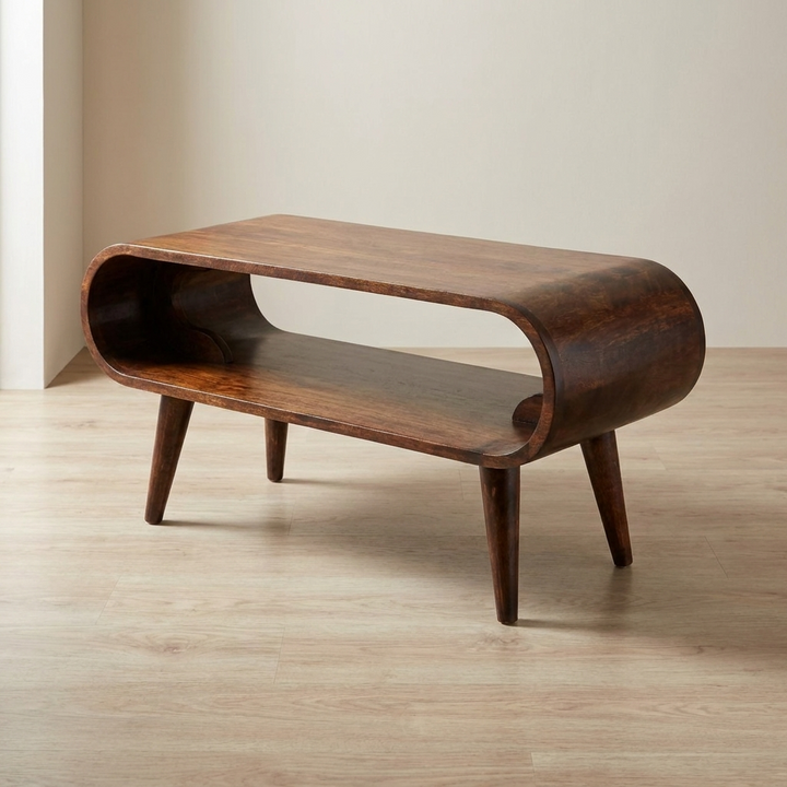 California Walnut Amaya Coffee Table - Solid Mango Wood Center Table for Living Room - main view showing handcrafted...
