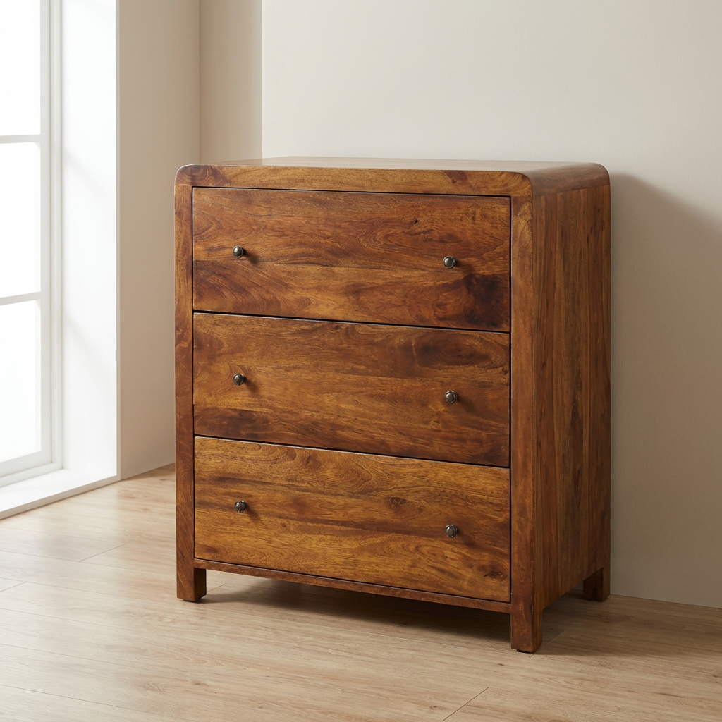 Mid-Century Modern Aspen Dresser - Solid Mango Wood Storage Chest for Bedroom - main view showing handcrafted solid mango...