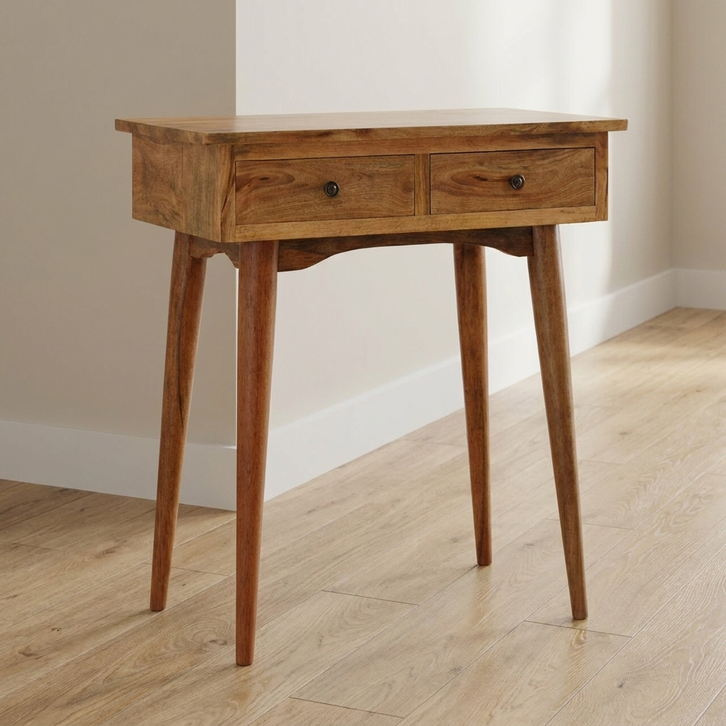Mini Oak-ish Hallway Console Table - Solid Mango Wood Hallway Console for Entryway
