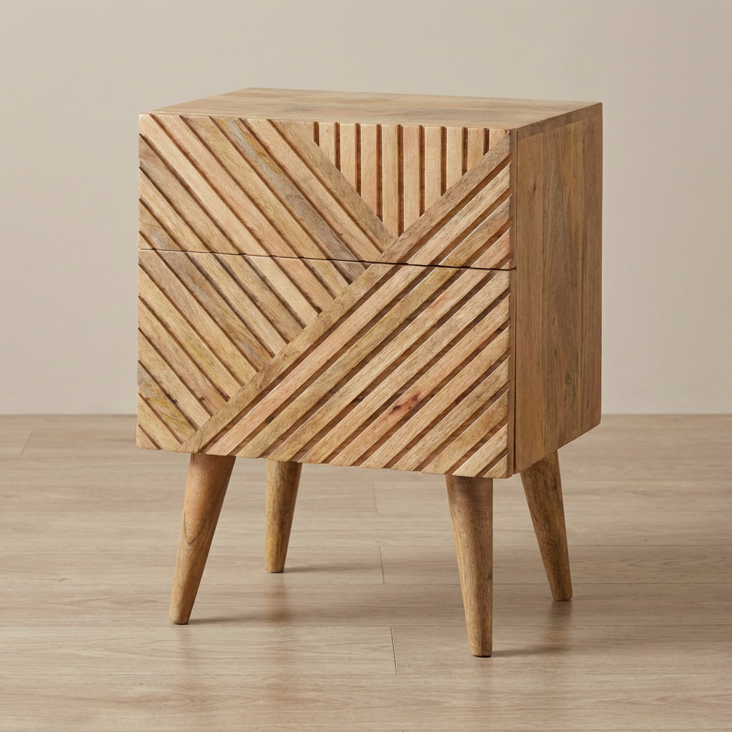 Lille 2 Drawer Nightstand - Solid Mango Wood Bedside Table for Bedroom - main view showing handcrafted solid mango wood...