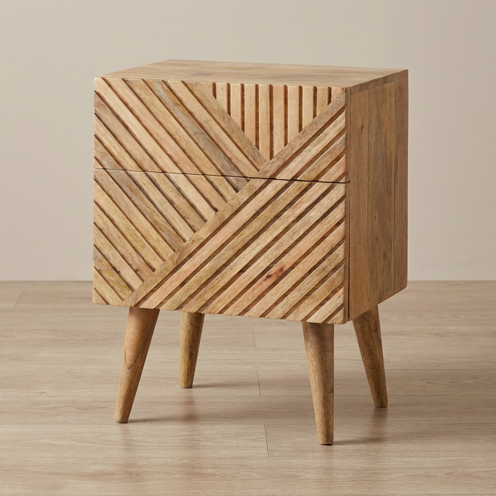 Lille 2 Drawer Nightstand - Solid Mango Wood Bedside Table for Bedroom - main view showing handcrafted solid mango wood...