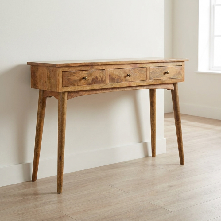 Functional 3 Drawer Console Table - Entryway & Hallway Table in Solid Mango Wood - main view showing handcrafted solid...
