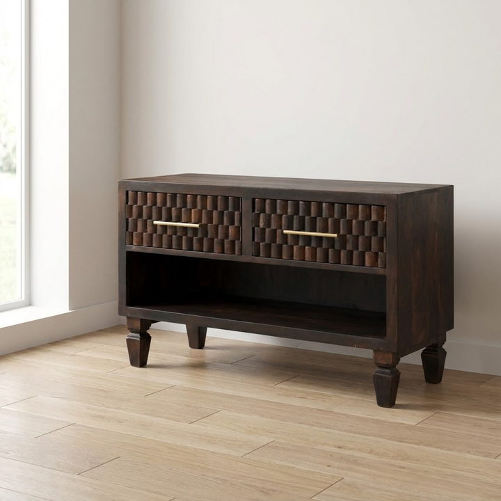 Handcrafted Arno Shoe Storage Unit - Solid Mango Wood Shoe Cabinet for Entryway & Hallway - main view showing handcrafted...
