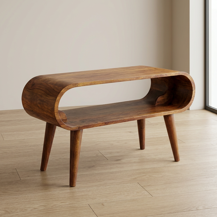 Open Chestnut Coffee Table - Solid Mango Wood Center Table for Living Room - main view showing handcrafted solid mango...