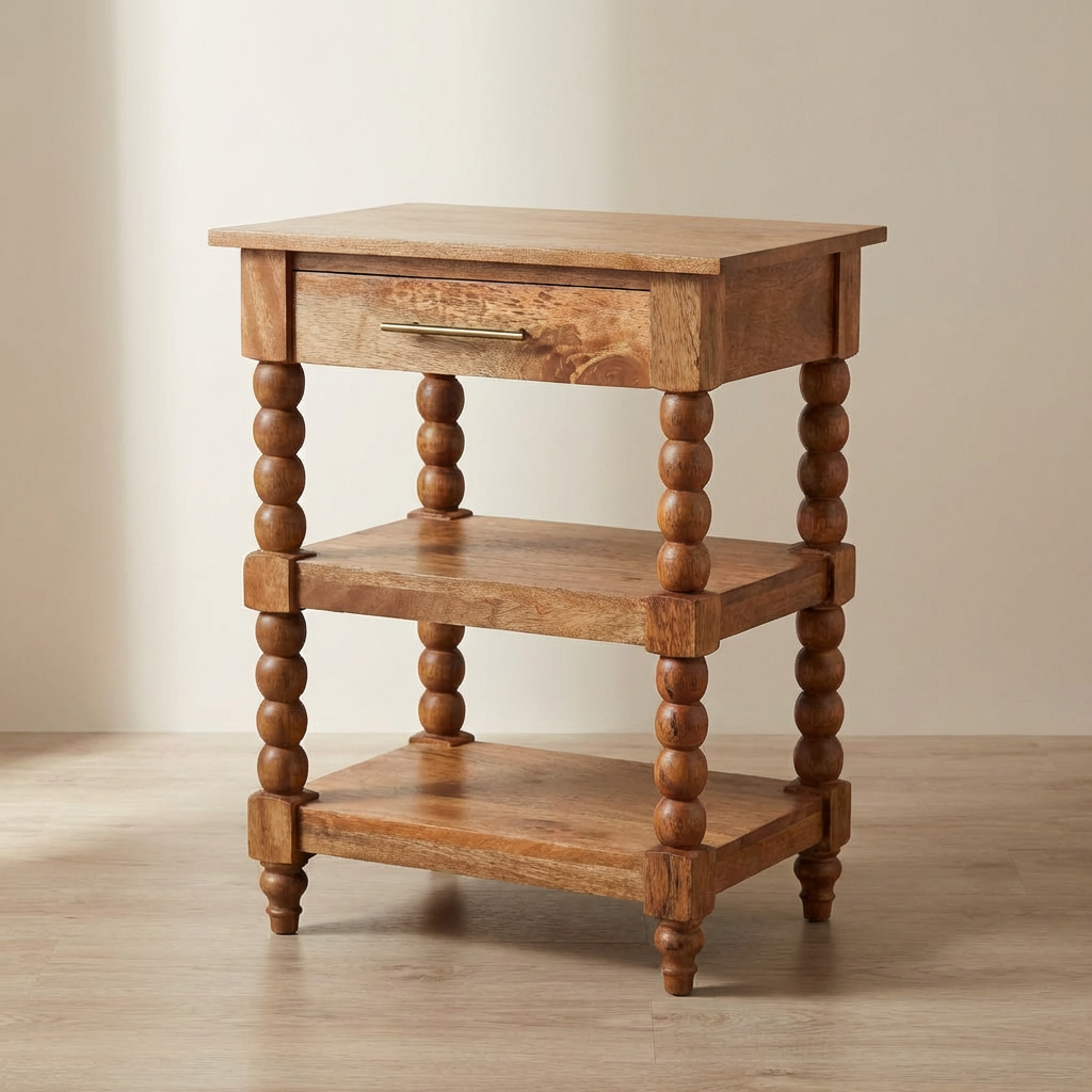 Barley Twist End Table - Solid Mango Wood Side Table for Living Room - main view showing handcrafted solid mango wood...