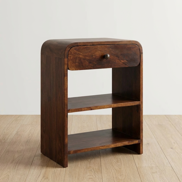 Aspen Open Nightstand - Solid Mango Wood Bedside Table for Bedroom - main view showing handcrafted solid mango wood...